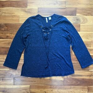 Chenault Navy Lace-Up Blouse